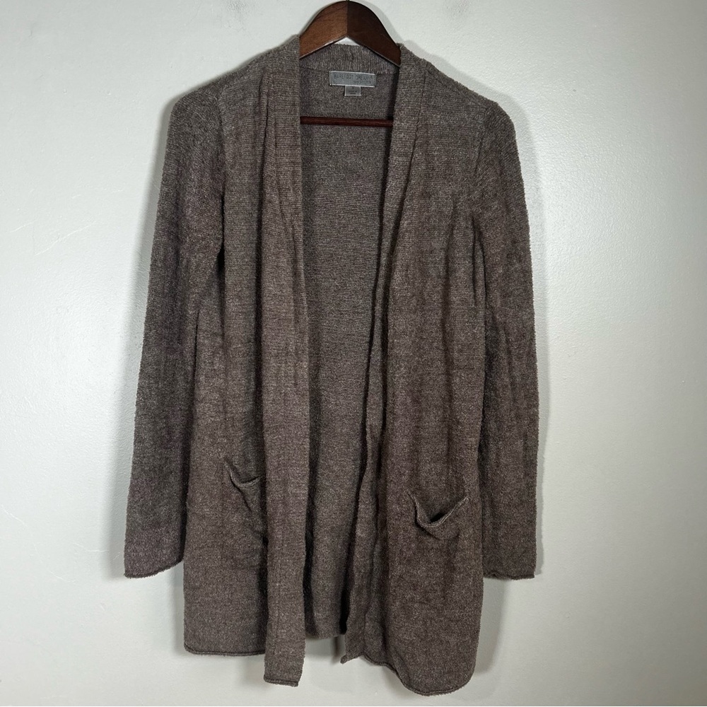 Barefoot Dreams Cozy Chic Cardigan Long Sleeve Open Front Pockets Taupe Size S